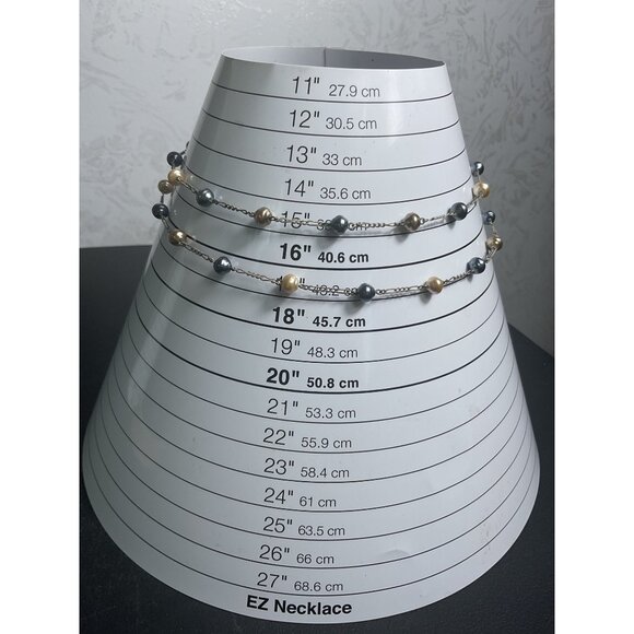 Faux Freshwater Pearl Necklace With Champaign & Blue Pearls - Picture 2 of 4